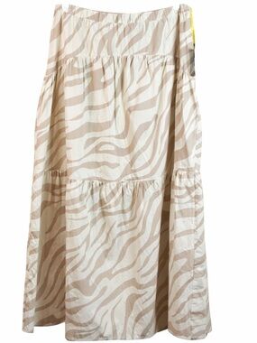 CeCe Neutral Zebra Print Tiered Midi Skirt NWT Boho Spring Vacation Size L